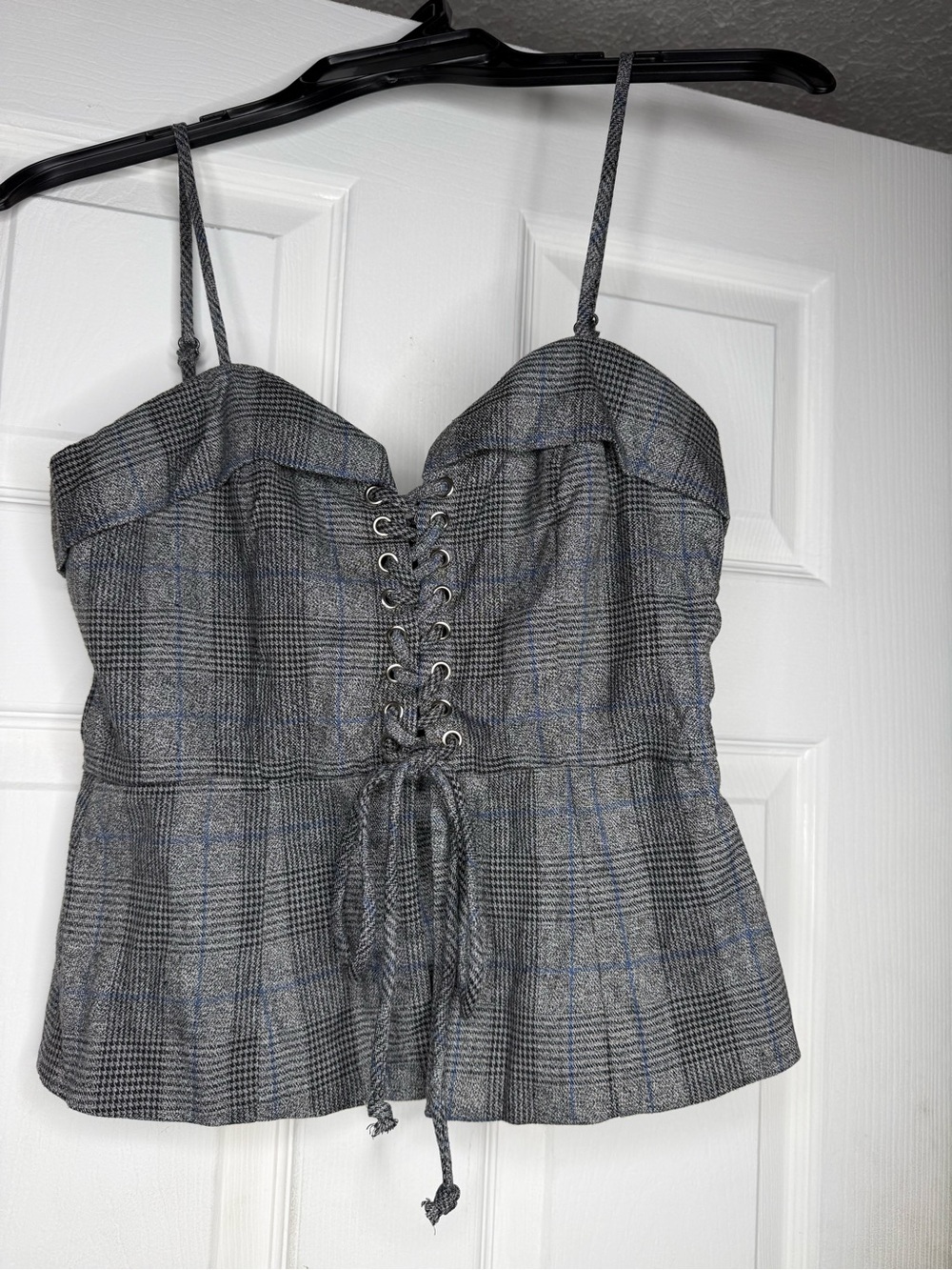 Fashion Nova Grey Plaid Lace-Up Bustier Cami